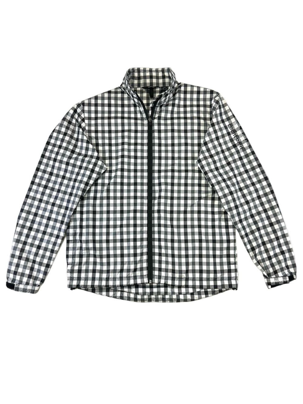 Abacus Golf Windbreaker Jacket Packable Mens L Black White Check Full Zip Sport